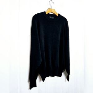 Bogner Black Wool Blend Sweater Mens M Italian Yarn Crewneck Embroidered Sleeve